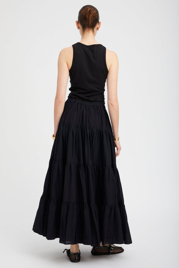 Sprwmn Black Voile Tiered Maxi Skirt Black