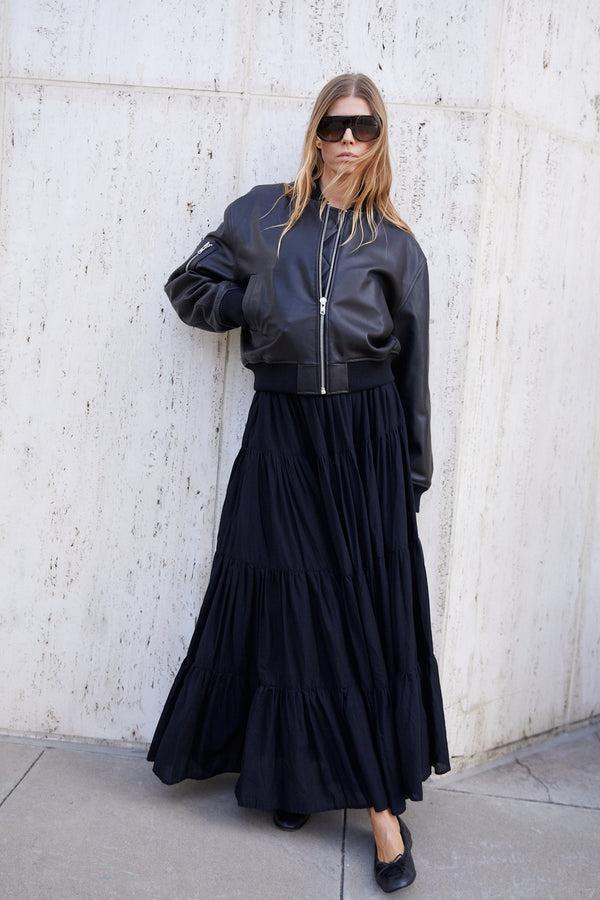 sprwmn Black Voile Tiered Maxi Skirt Black