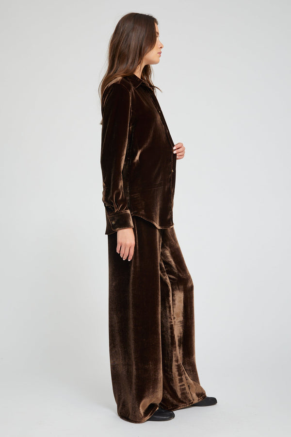 Sprwmn Brown Silk Velvet Wide Leg Pants BROWN