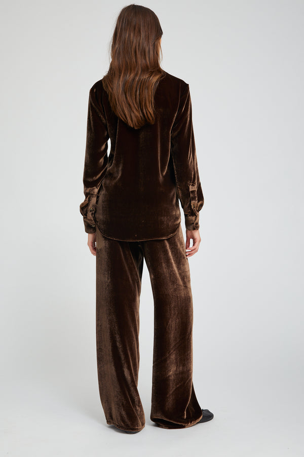 Sprwmn Brown Silk Velvet Wide Leg Pants BROWN