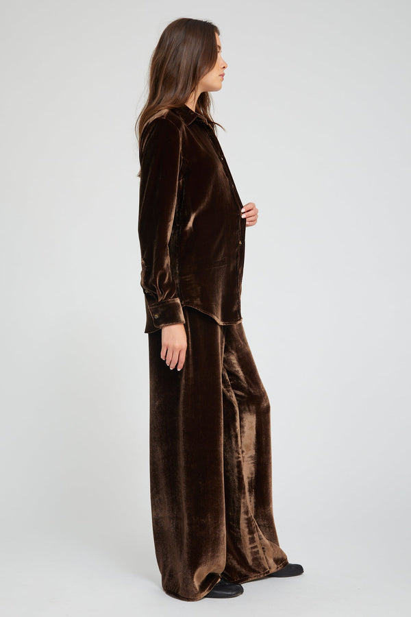 Sprwmn Brown Velvet Silk Elise Button Down BROWN