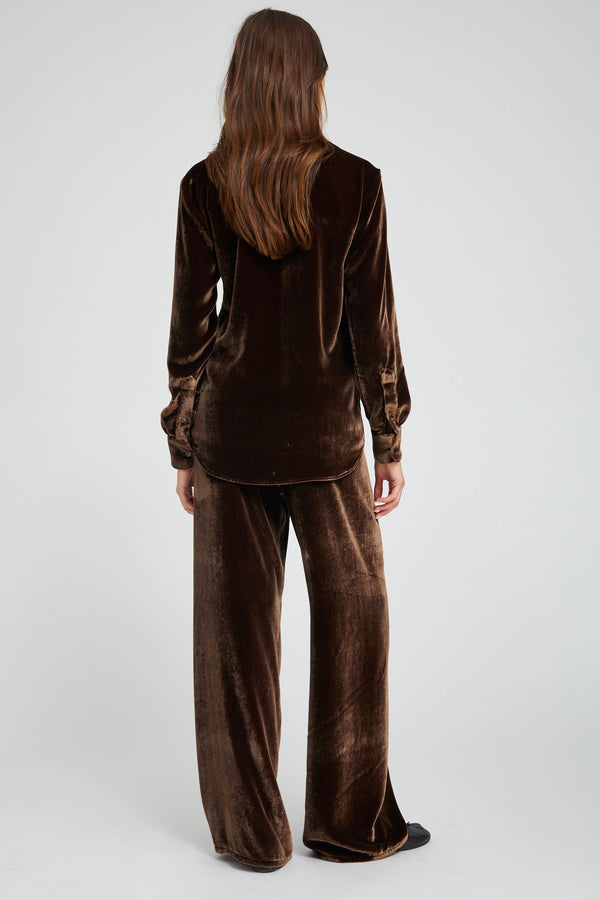 Sprwmn Brown Velvet Silk Elise Button Down BROWN