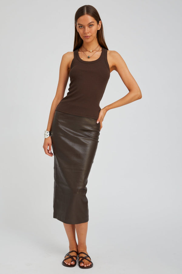 sprwmn Carolyn Leather Tube Skirt Americano