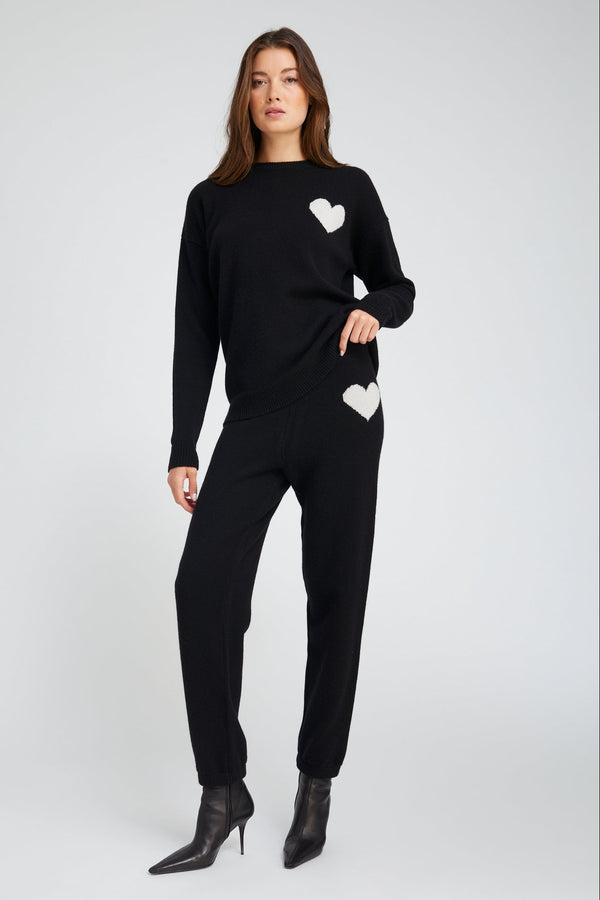 sprwmn Cashmere Heart Logo Sweatpants BLACK/WHITE