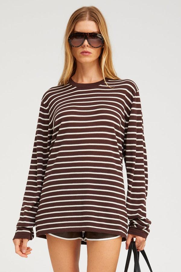 sprwmn Cashmere Long Sleeve Tee AMERICANO STRIPES