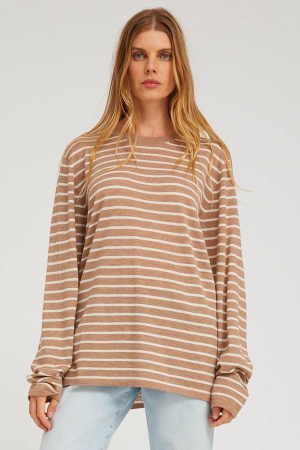 sprwmn Cashmere Long Sleeve Tee CAMEL STRIPES