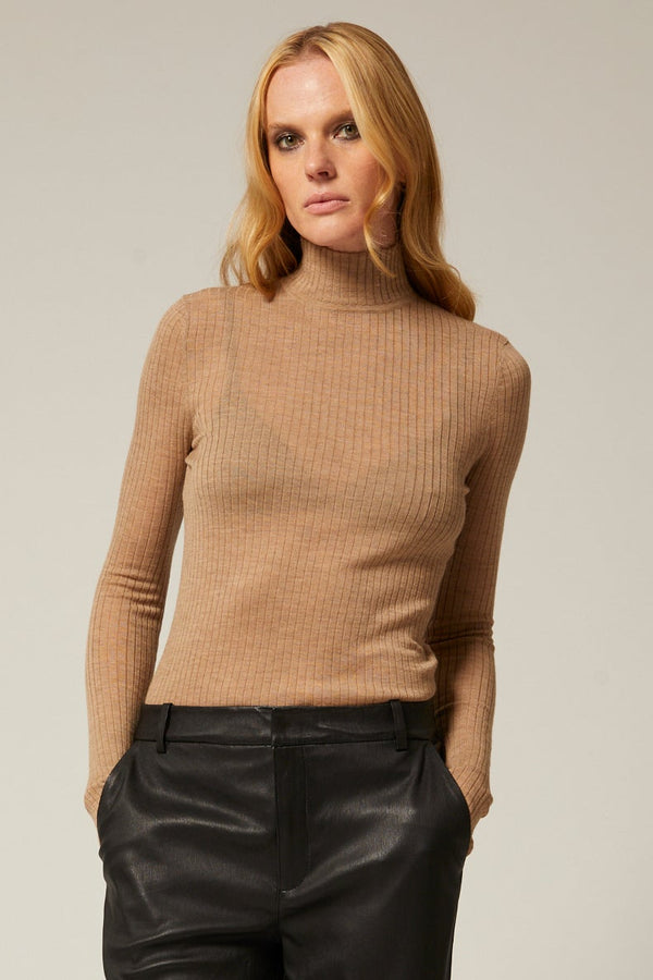 sprwmn Cashmere Mock Neck Tan