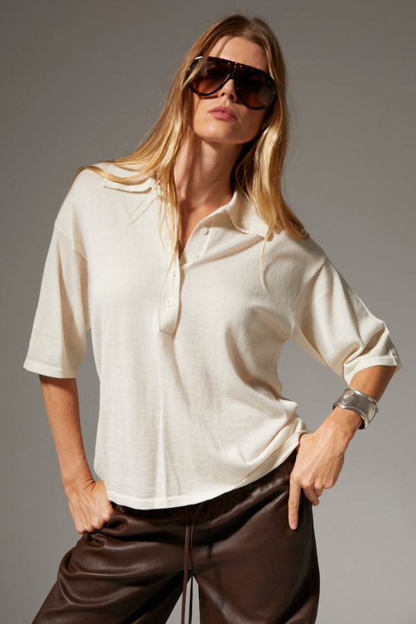sprwmn Cashmere Oversized Polo CHALK
