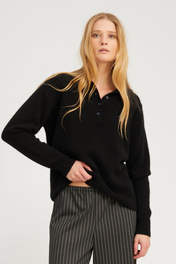 sprwmn Cashmere Polo Sweater BLACK