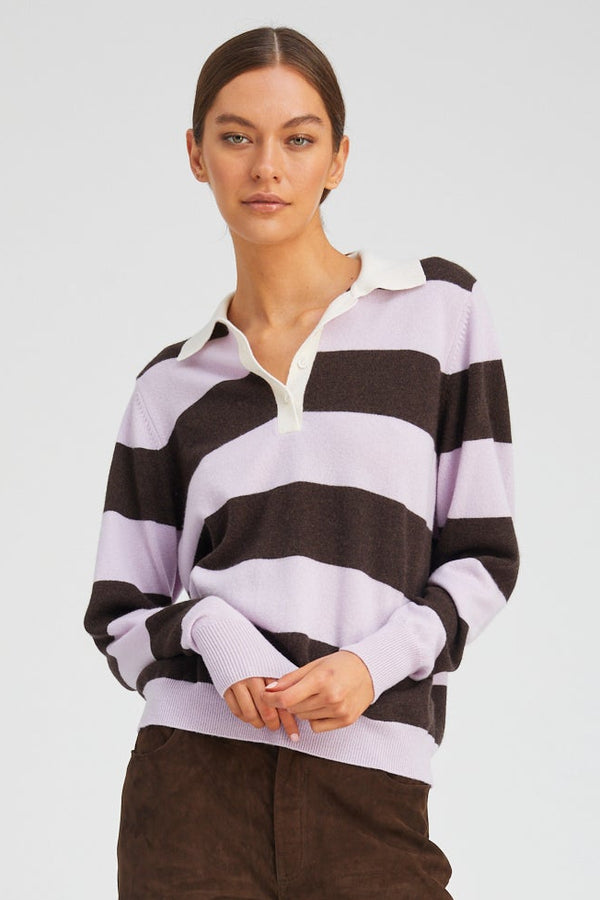 sprwmn Cashmere Polo Sweater BROWN/LAVENDER