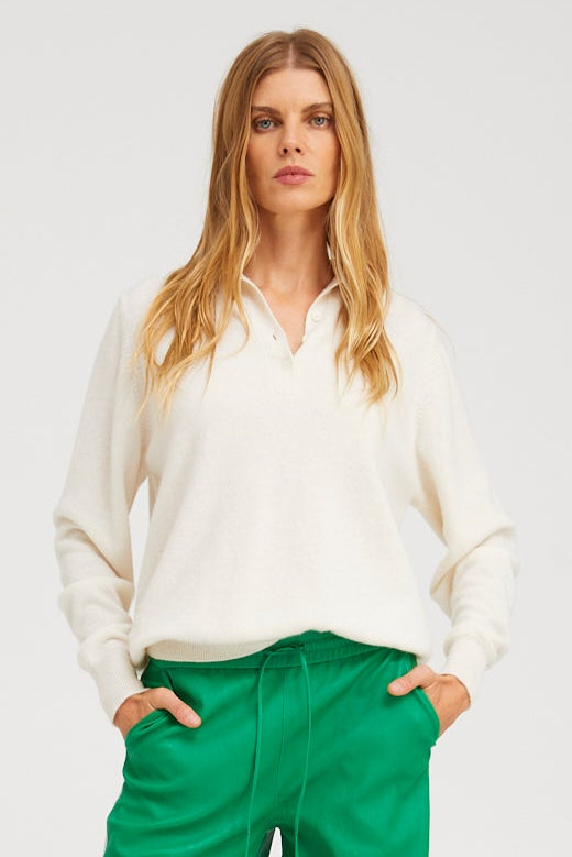 sprwmn Cashmere Polo Sweater CHALK