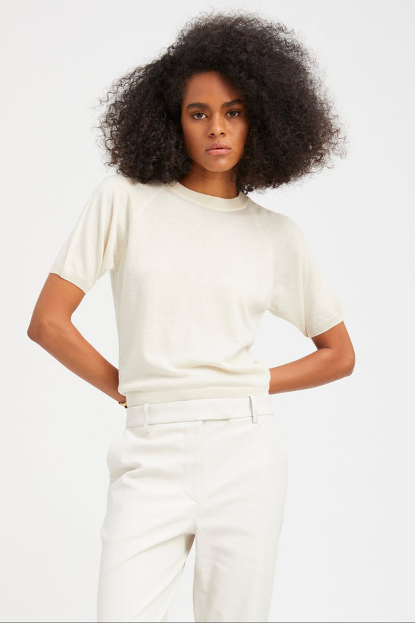 sprwmn Cashmere Short Sleeve Raglan Sweater CHALK