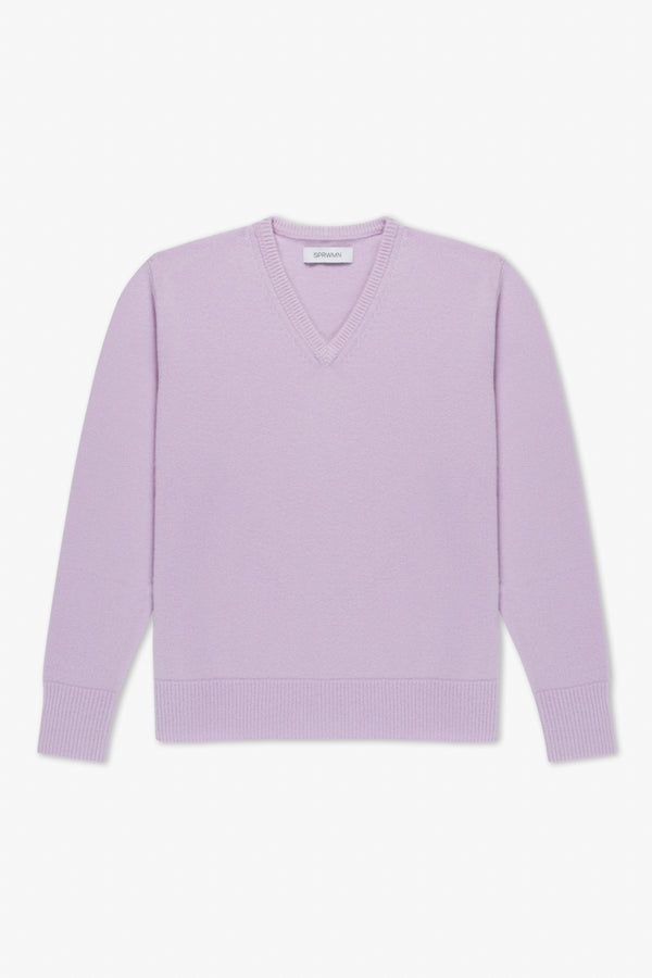 Sprwmn Cashmere V-Neck Boyfriend Sweater LAVENDER
