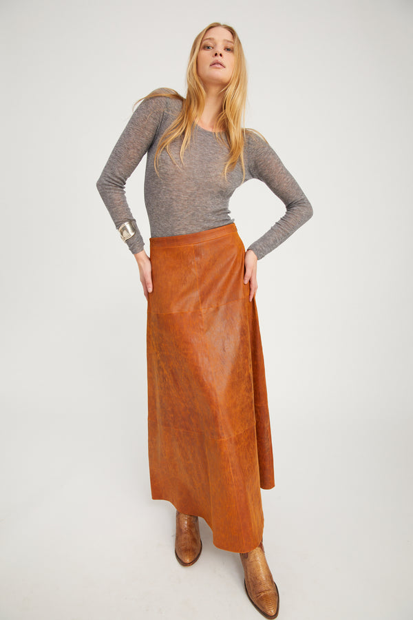 sprwmn Cedar Leather Julia Skirt CEDAR