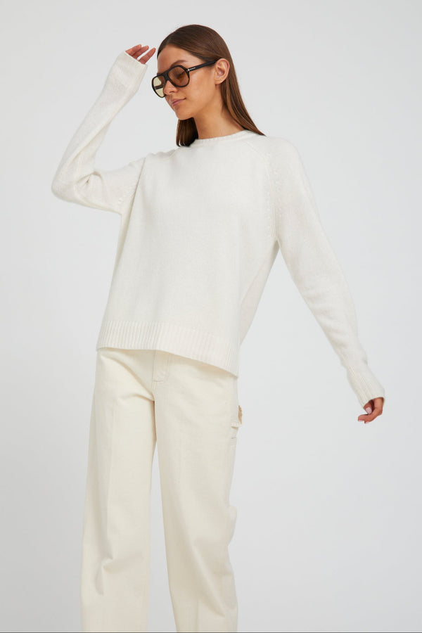 Sprwmn Chalk Cashmere Loose Gauge Crewneck Chalk