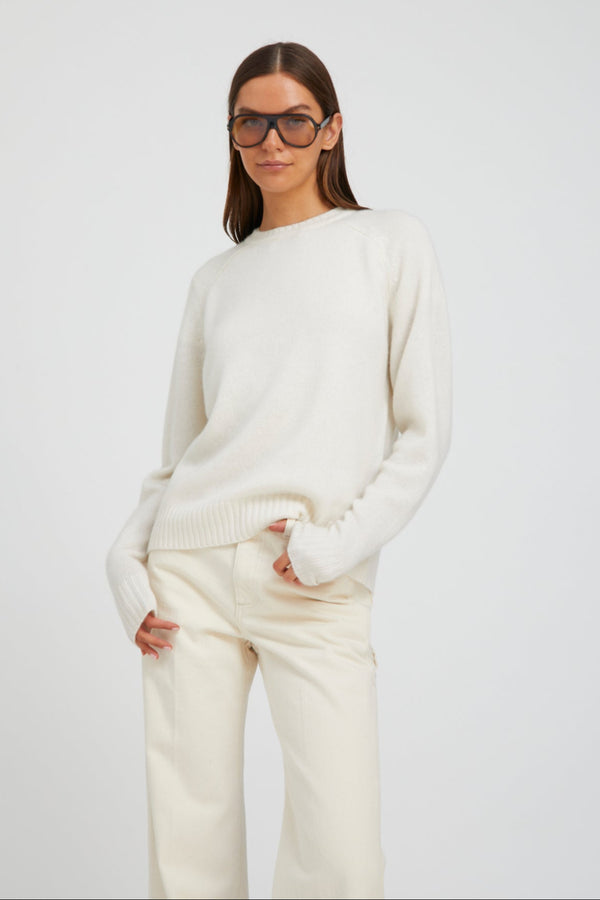Sprwmn Chalk Cashmere Loose Gauge Crewneck Chalk
