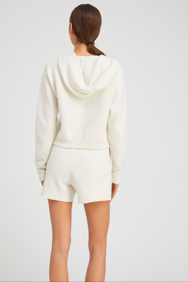 Sprwmn Chalk Cashmere Shrunken Zip Up Hoodie CHALK