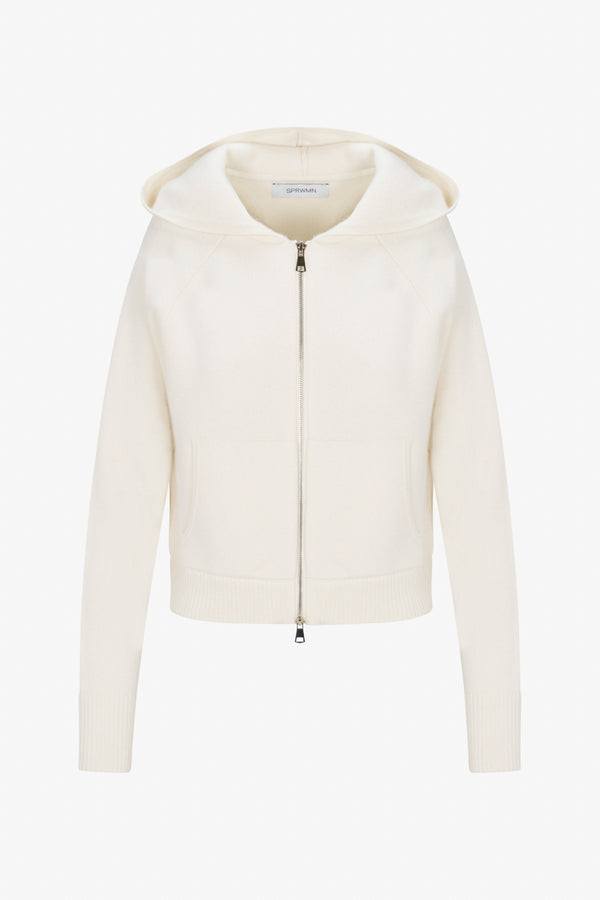 Sprwmn Chalk Cashmere Shrunken Zip Up Hoodie CHALK