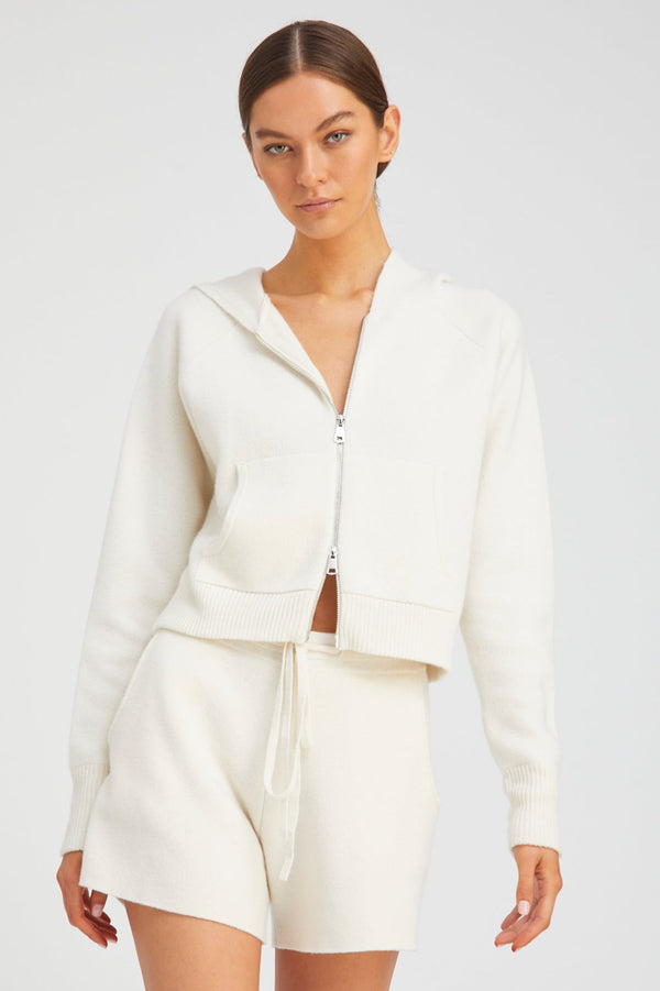 sprwmn Chalk Cashmere Shrunken Zip Up Hoodie CHALK