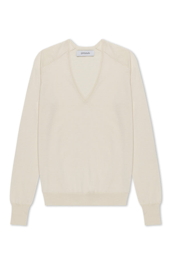 Sprwmn Chalk Cashmere V-Neck Sweater Chalk