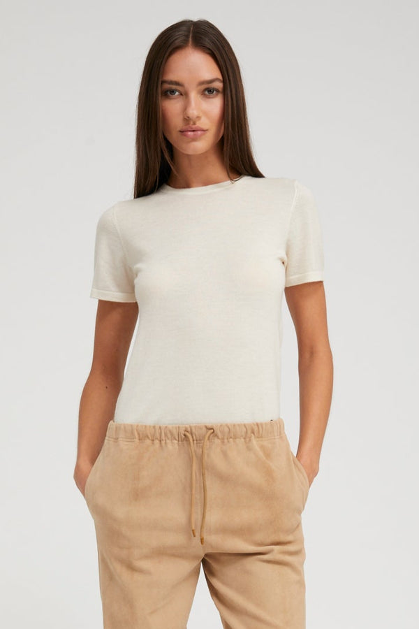 sprwmn Chalk Ultra Fine Cashmere Tee Chalk
