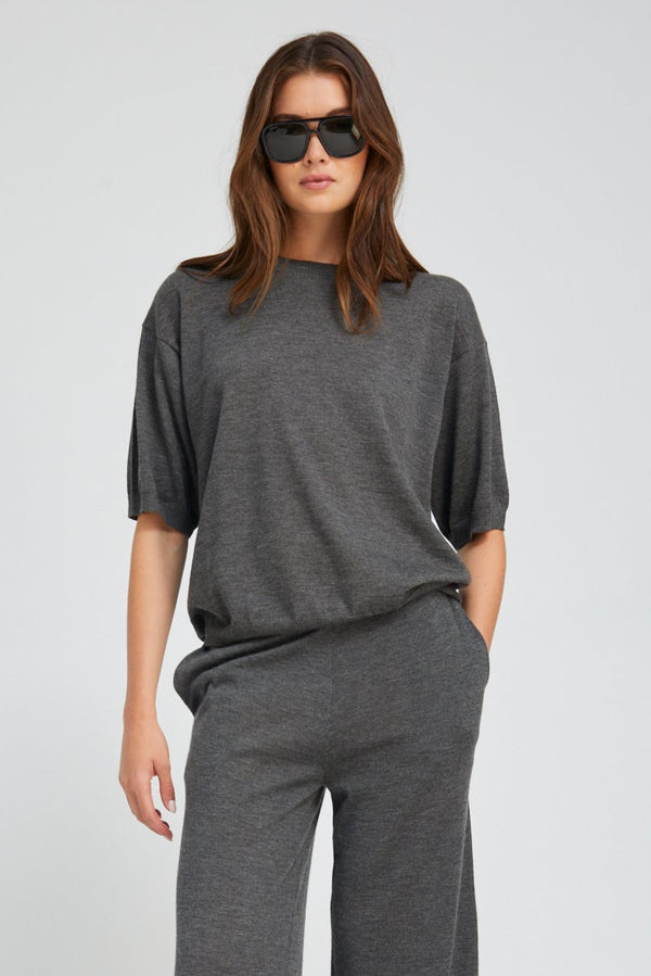 sprwmn Charcoal Cashmere Boxy Tee CHARCOAL