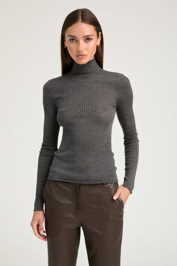 sprwmn Charcoal Cashmere Mock Neck