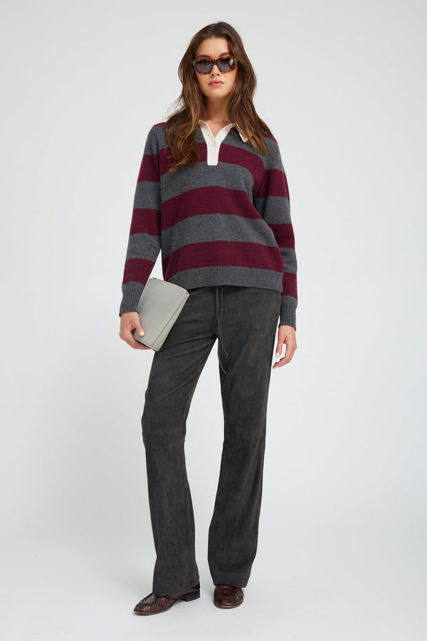 sprwmn Charcoal Suede Straight Leg Pants CHARCOAL