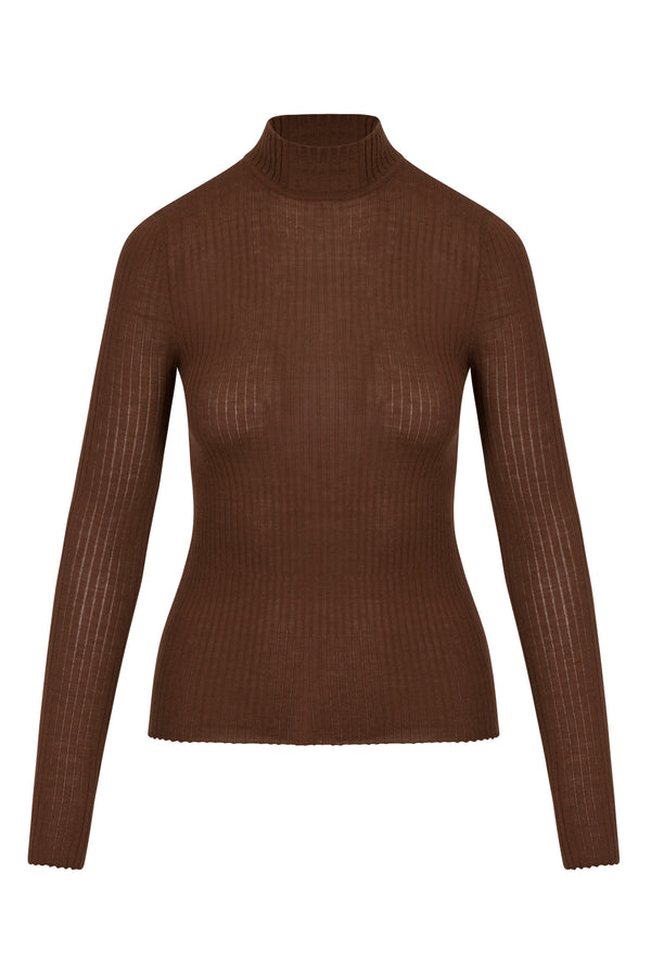 Sprwmn Chocolate Cashmere Mock Neck Chocolate