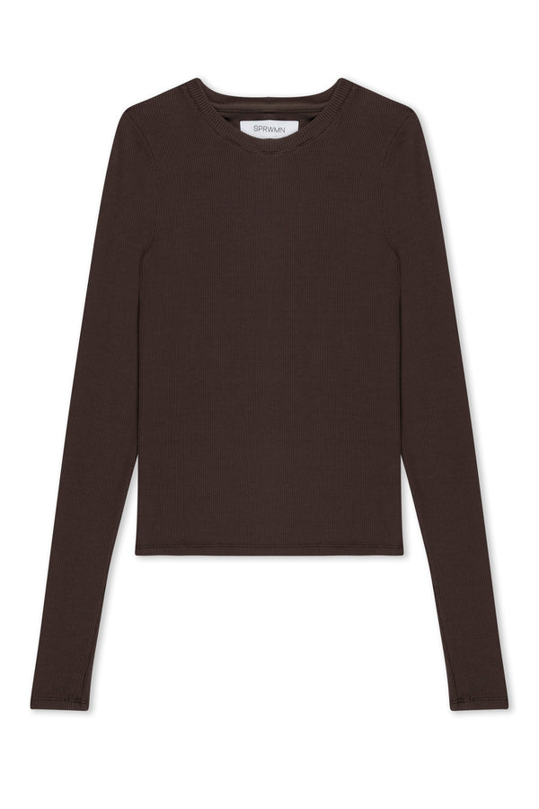 Sprwmn Chocolate Rib Long Sleeve Baby Tee Brown