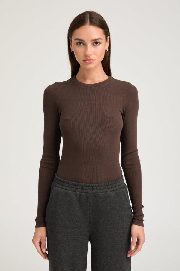 sprwmn Chocolate Rib Long Sleeve Baby Tee Brown