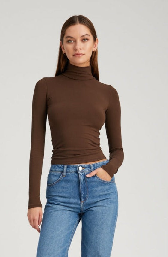 sprwmn City Long Sleeve Mock Neck Brown