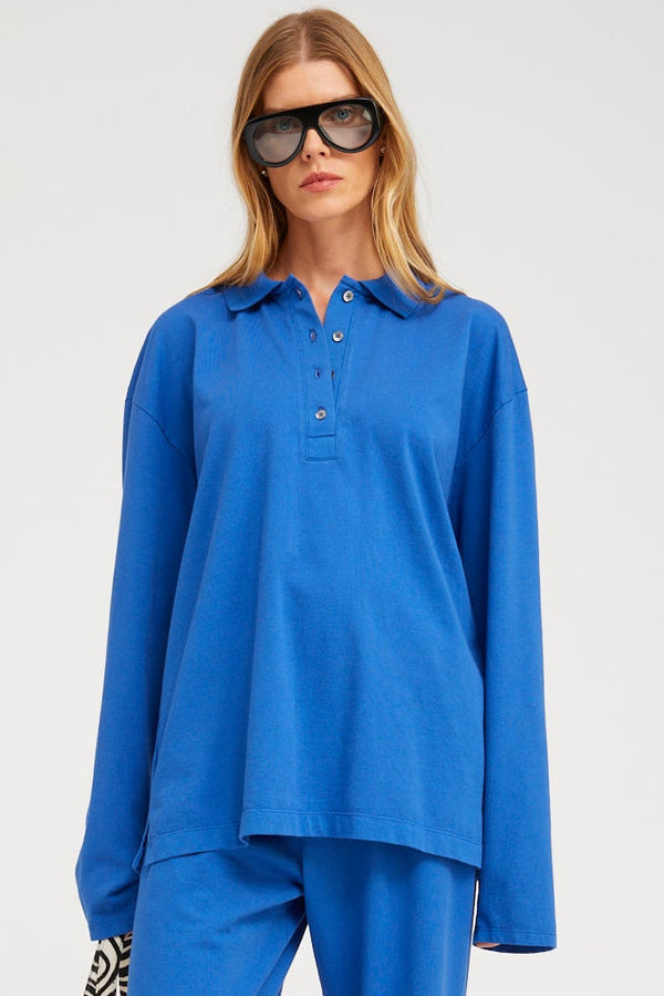 sprwmn Cotton Jersey Oversized Polo FRENCH BLUE