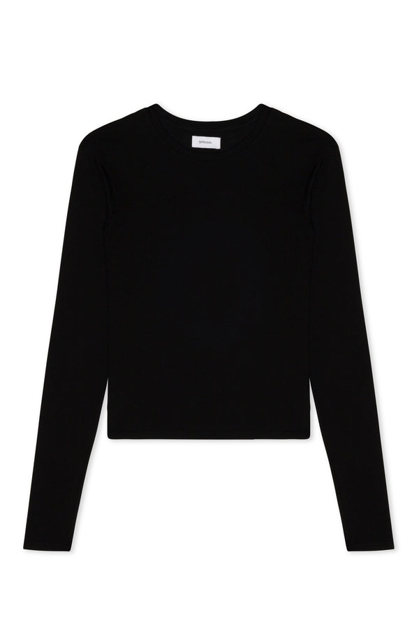 Sprwmn Cotton Long Sleeve Baby Tee Black