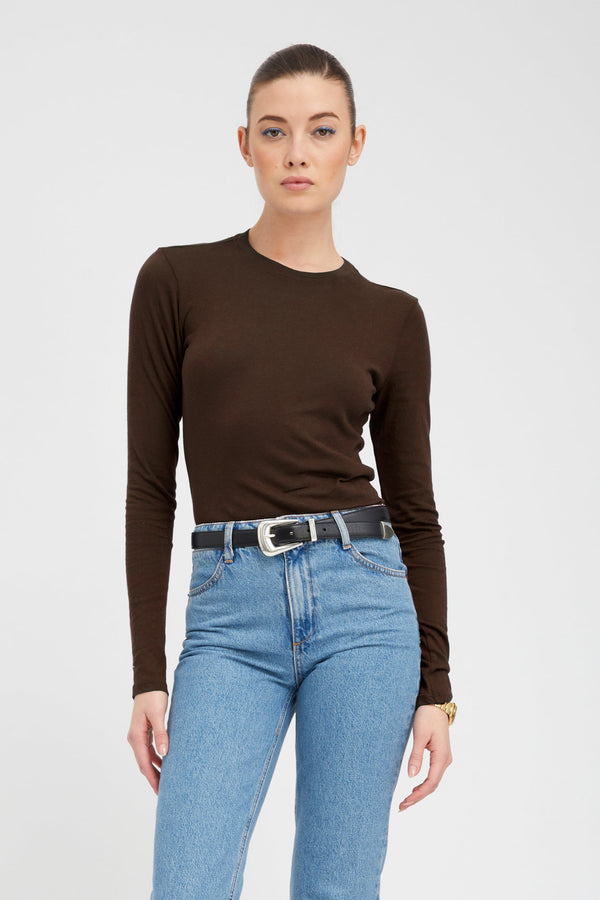 sprwmn Cotton Long Sleeve Baby Tee Brown