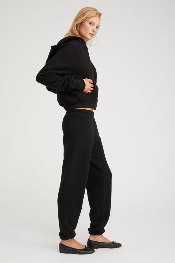 Sprwmn Cotton Shrunken Zip Up Hoodie Black