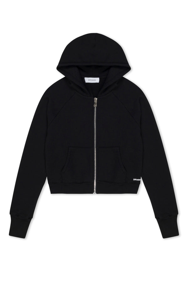 Sprwmn Cotton Shrunken Zip Up Hoodie Black