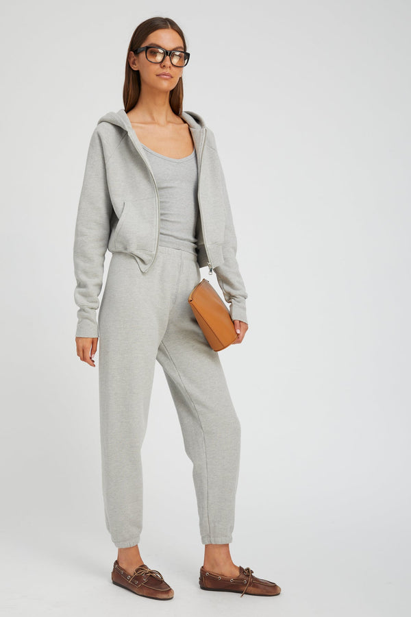 Sprwmn Cotton Shrunken Zip Up Hoodie Heather Grey