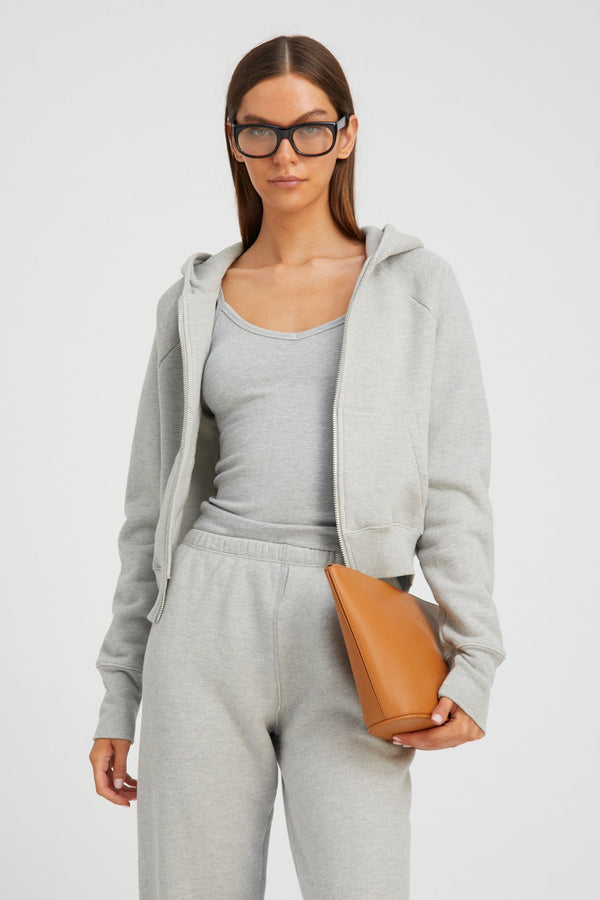 sprwmn Cotton Shrunken Zip Up Hoodie Heather Grey