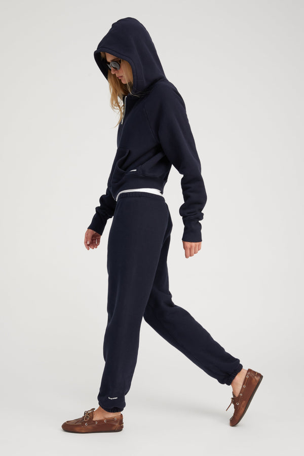 Sprwmn Cotton Shrunken Zip Up Hoodie Navy