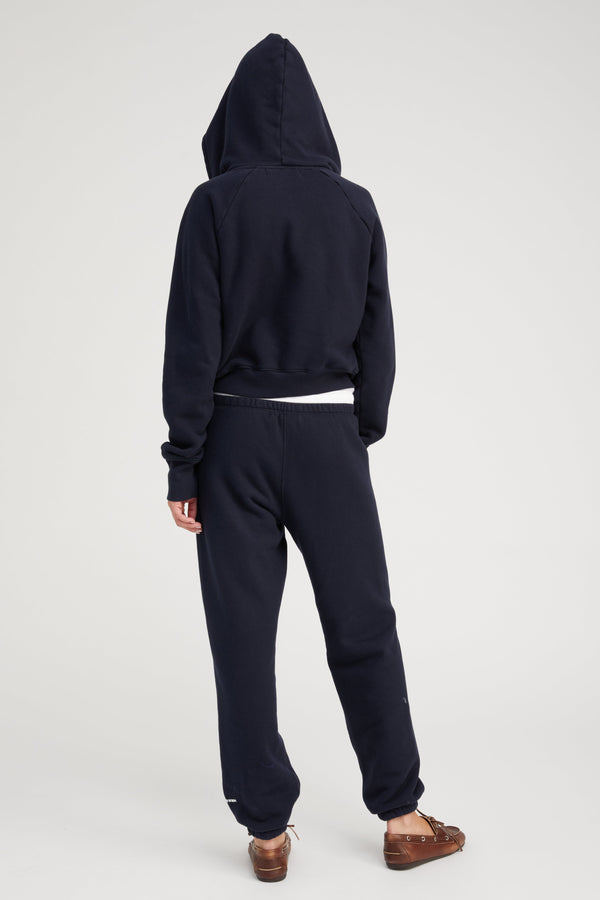 Sprwmn Cotton Shrunken Zip Up Hoodie Navy