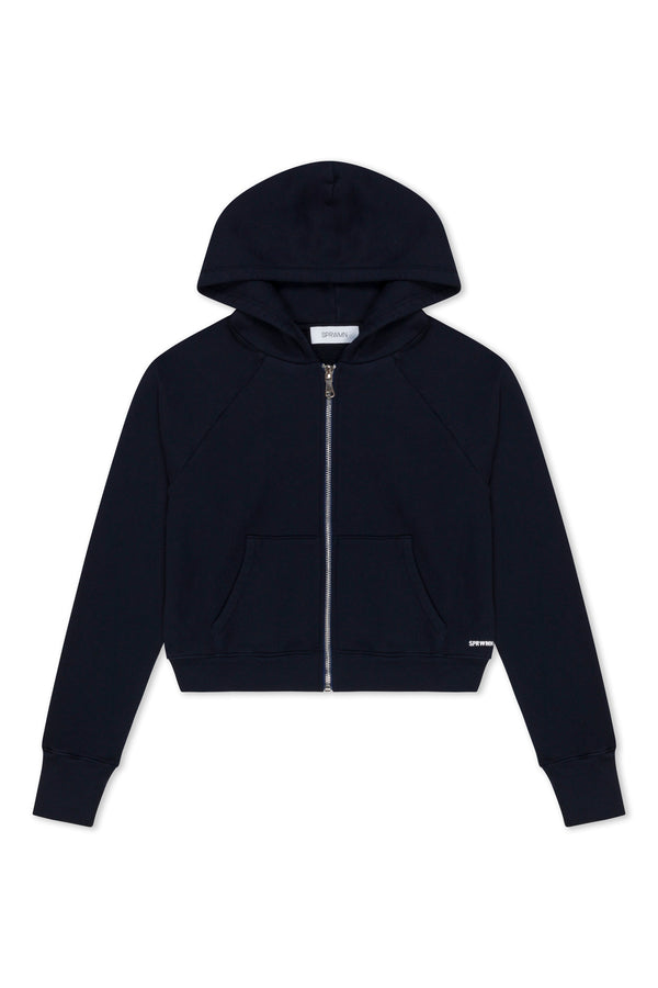 Sprwmn Cotton Shrunken Zip Up Hoodie Navy