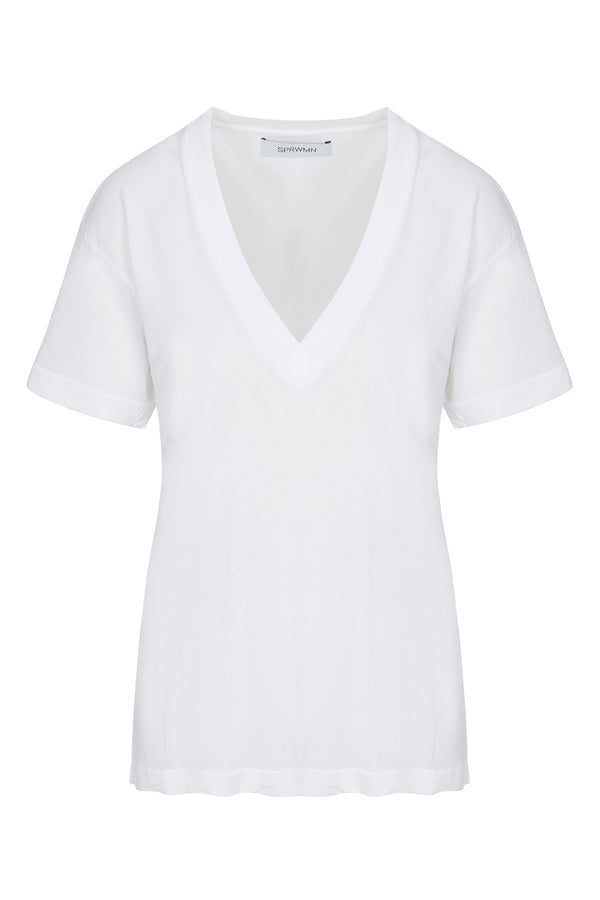 Sprwmn Cotton V-Neck Tee White