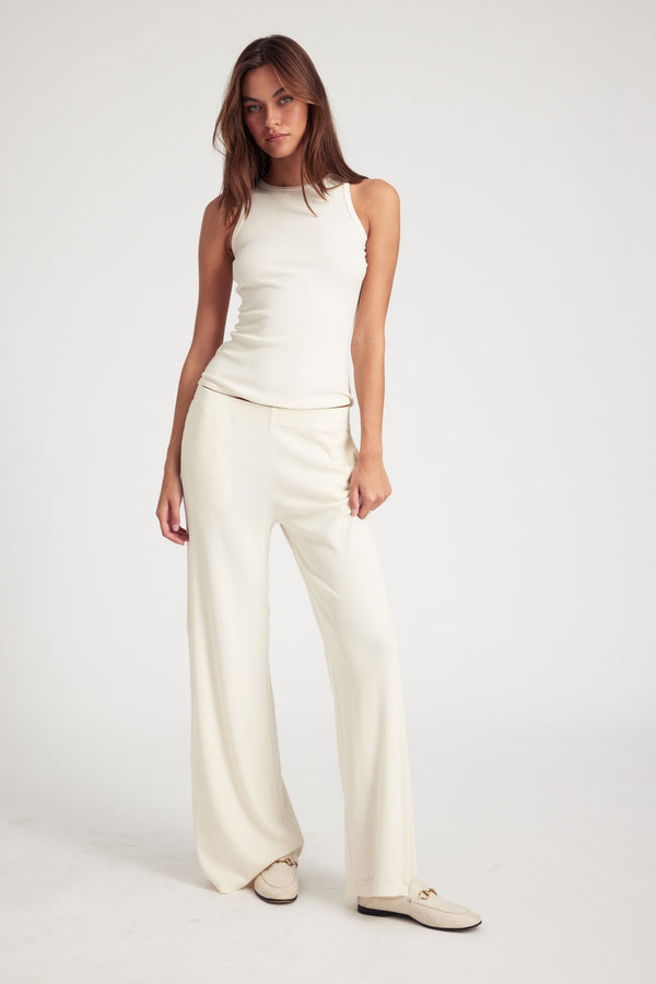 Sprwmn Creme Rib Wide Leg Pants Creme