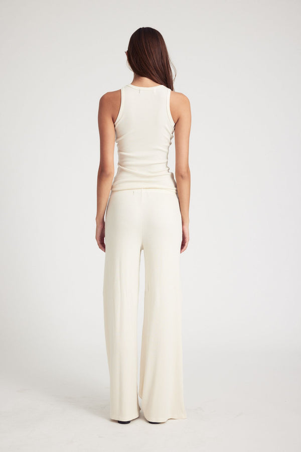 Sprwmn Creme Rib Wide Leg Pants Creme