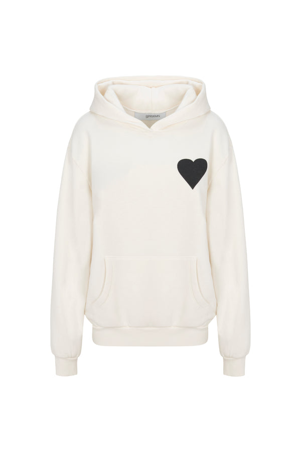 Sprwmn Creme With Black Heart Hoodie CREME/BLACK