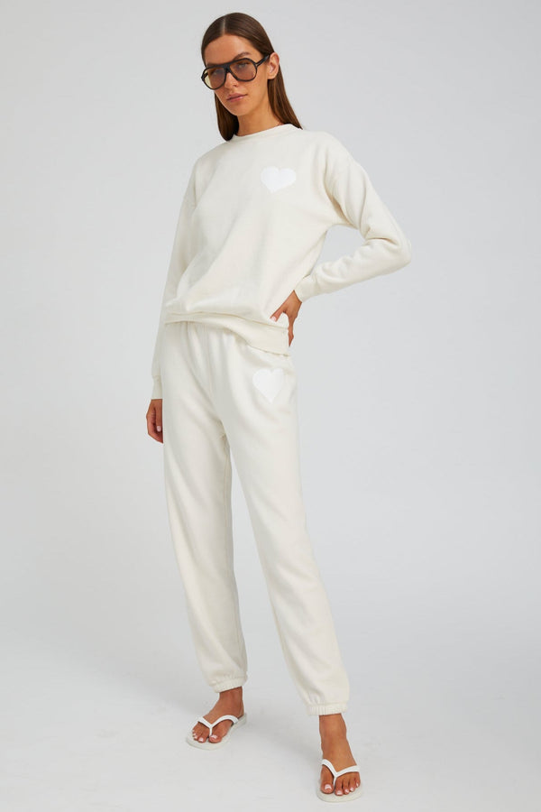 sprwmn Creme with White Heart Sweatpants Creme