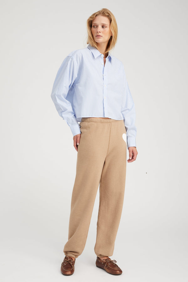 Sprwmn Cropped Button Down Baby Blue Striped