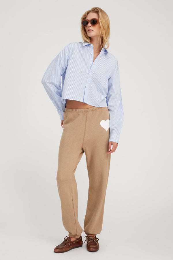 Sprwmn Cropped Button Down Baby Blue Striped