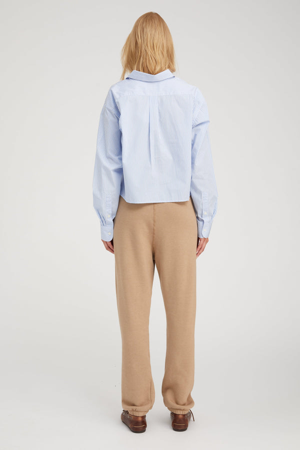 Sprwmn Cropped Button Down Baby Blue Striped